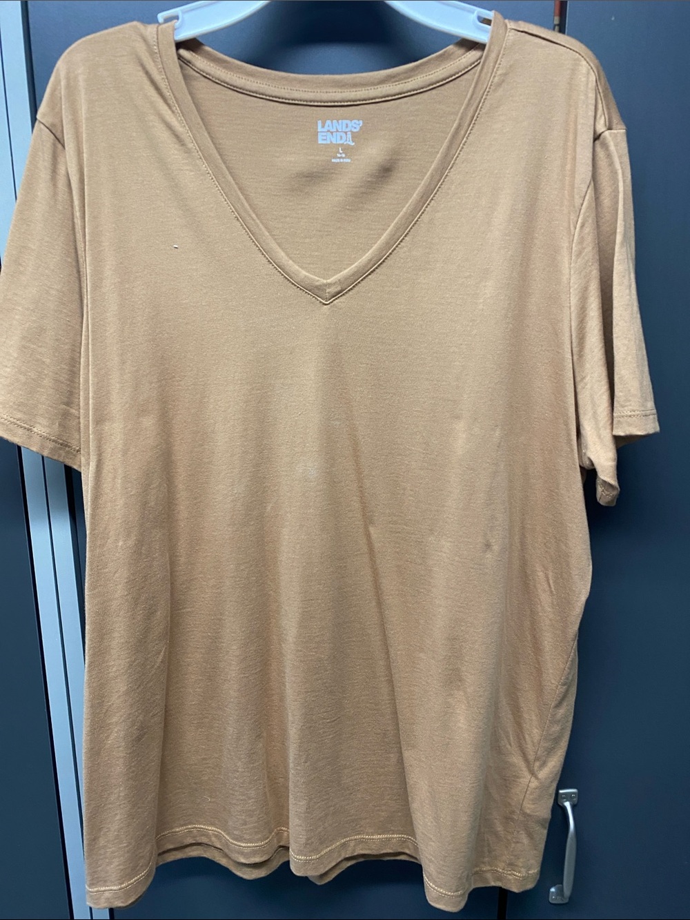 Lands' End V-Neck Short Sleeve Tee in Camel